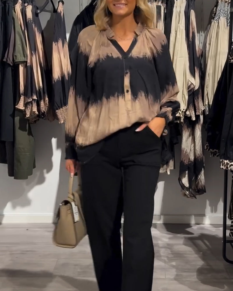 JAMIE | Blouse with colourblock V-neck