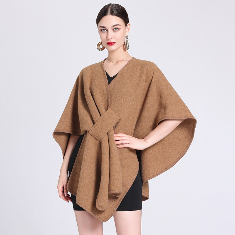 MARINA | Caped fleece shawl with open front