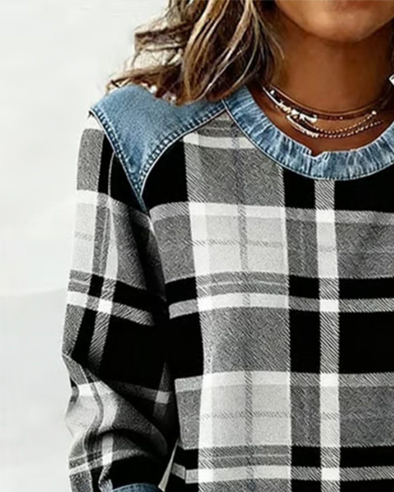 PENNY | Checked jumper with denim details