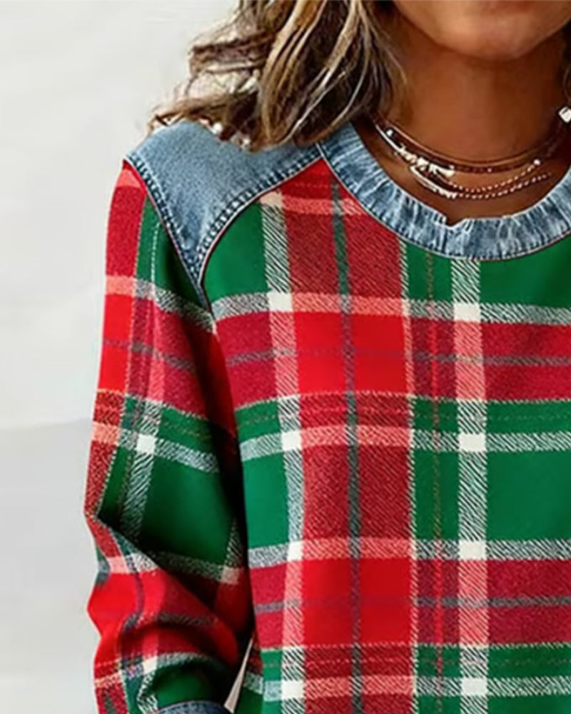 PENNY | Checked jumper with denim details