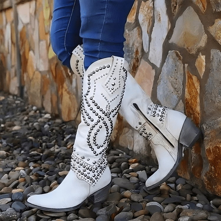 MONIQUE | Knee-high boots with studded western detail - Liora Melbourne
