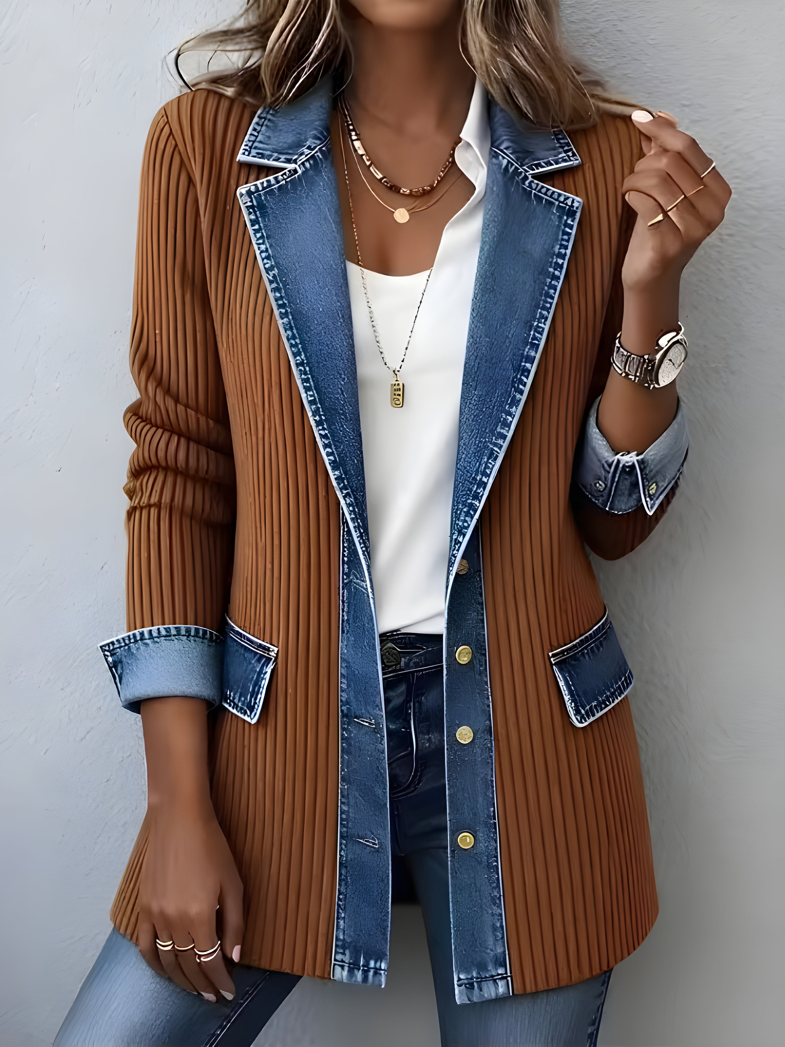 LUNA | Coat with denim lapel