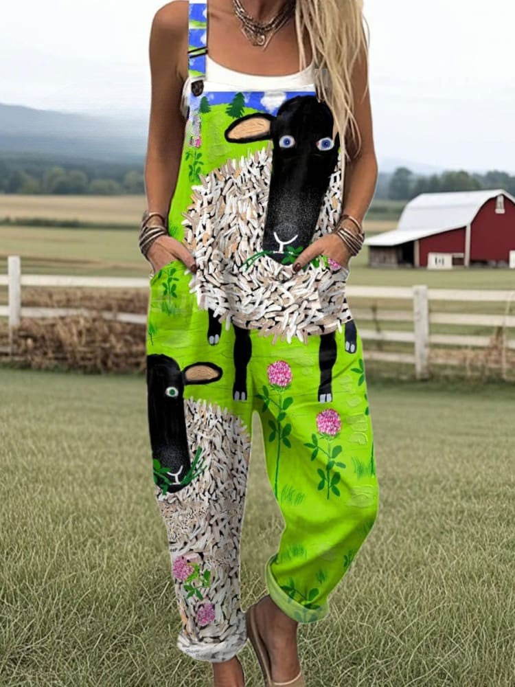 ZOE | Jumpsuit with sheep and floral print