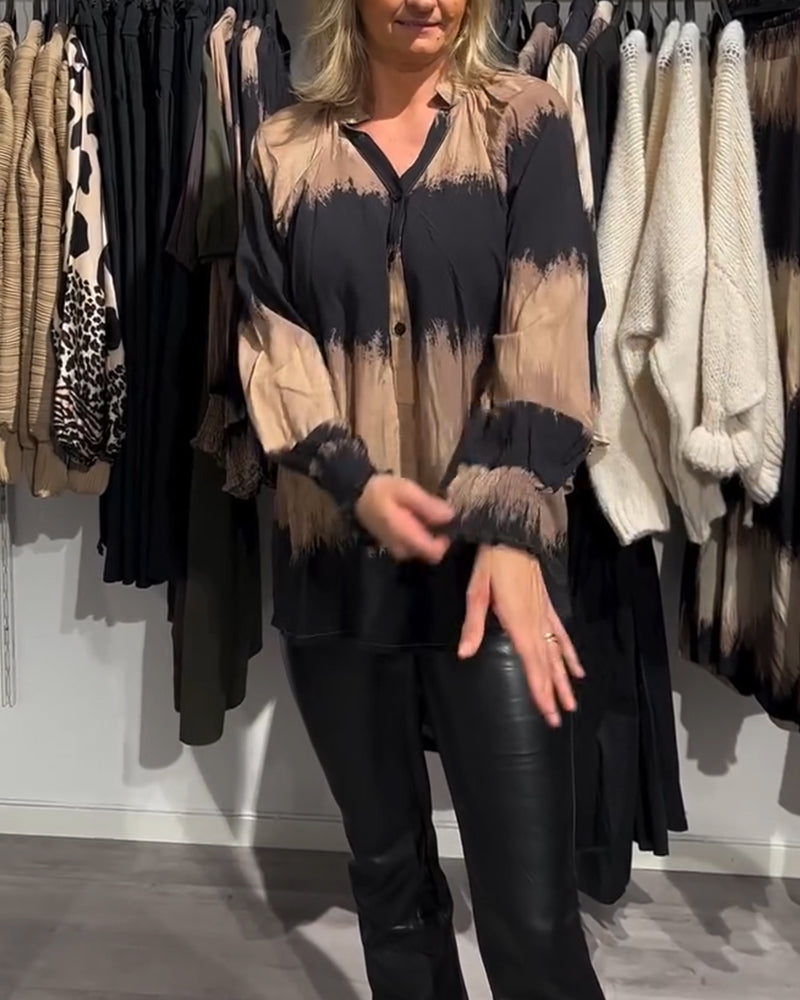 JAMIE | Blouse with colourblock V-neck