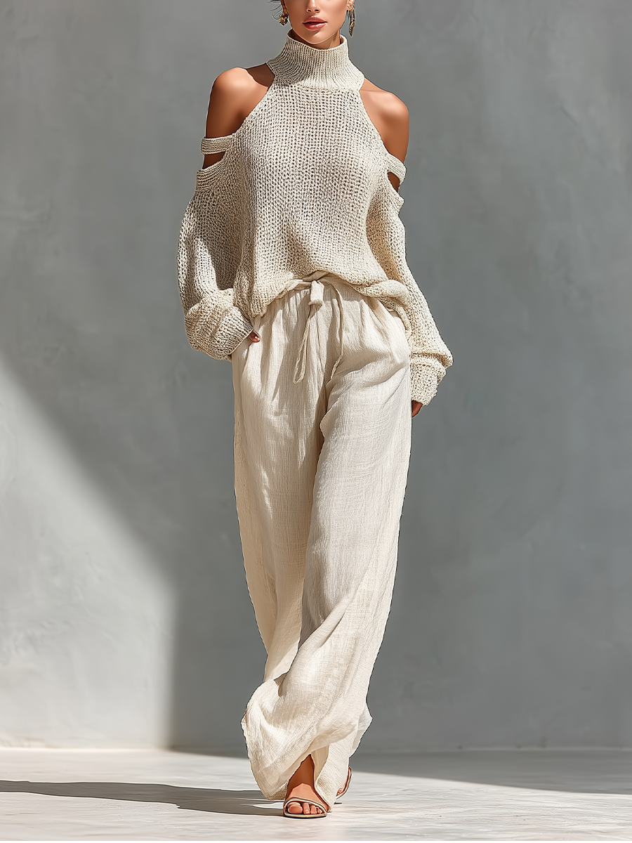 MARIA | Set with cold-shoulder top and wide-leg pants