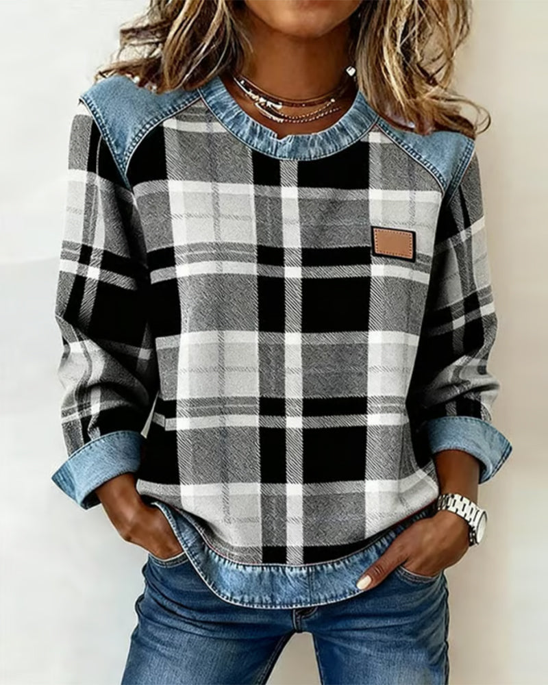 PENNY | Checked jumper with denim details