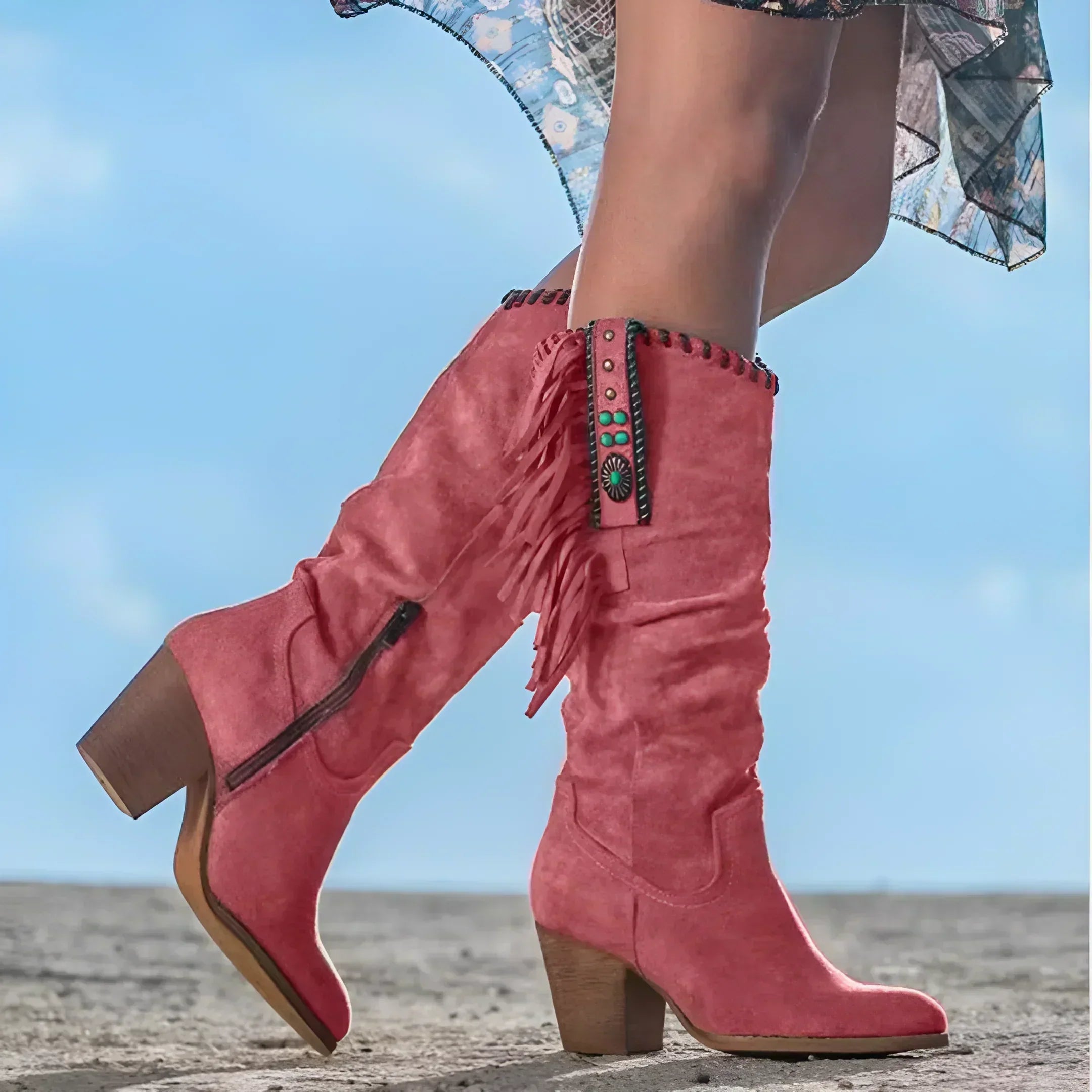 YASMIN | Leather boots with fringe detail