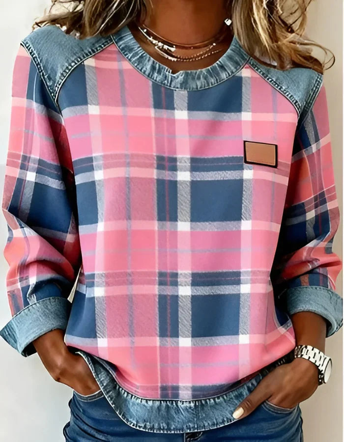 LALUNA | Checked jumper with denim details