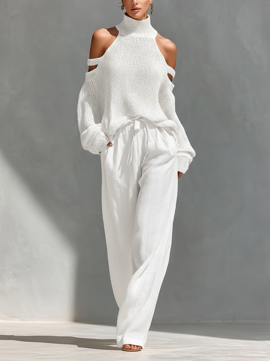 MARIA | Set with cold-shoulder top and wide-leg pants