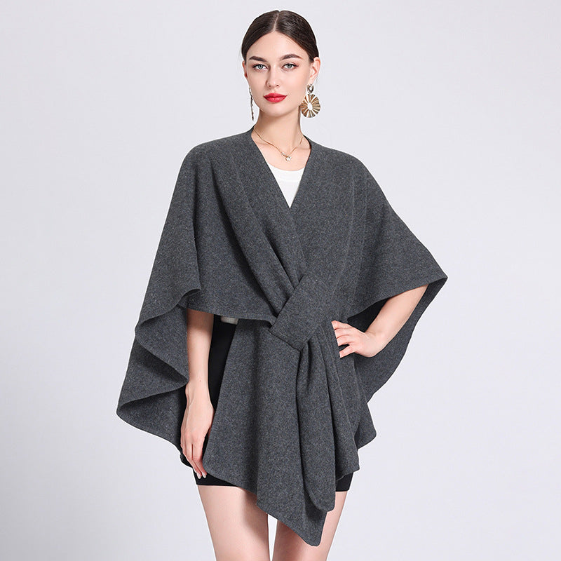 MARINA | Caped fleece shawl with open front