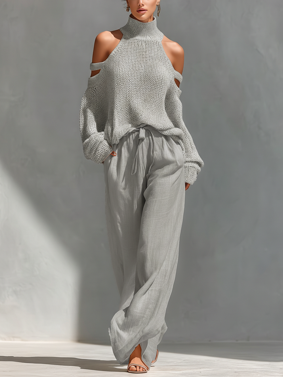 MARIA | Set with cold-shoulder top and wide-leg pants