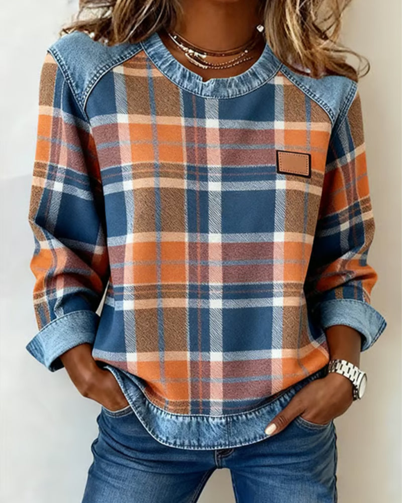 PENNY | Checked jumper with denim details