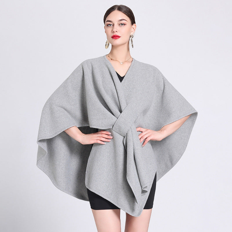MARINA | Caped fleece shawl with open front