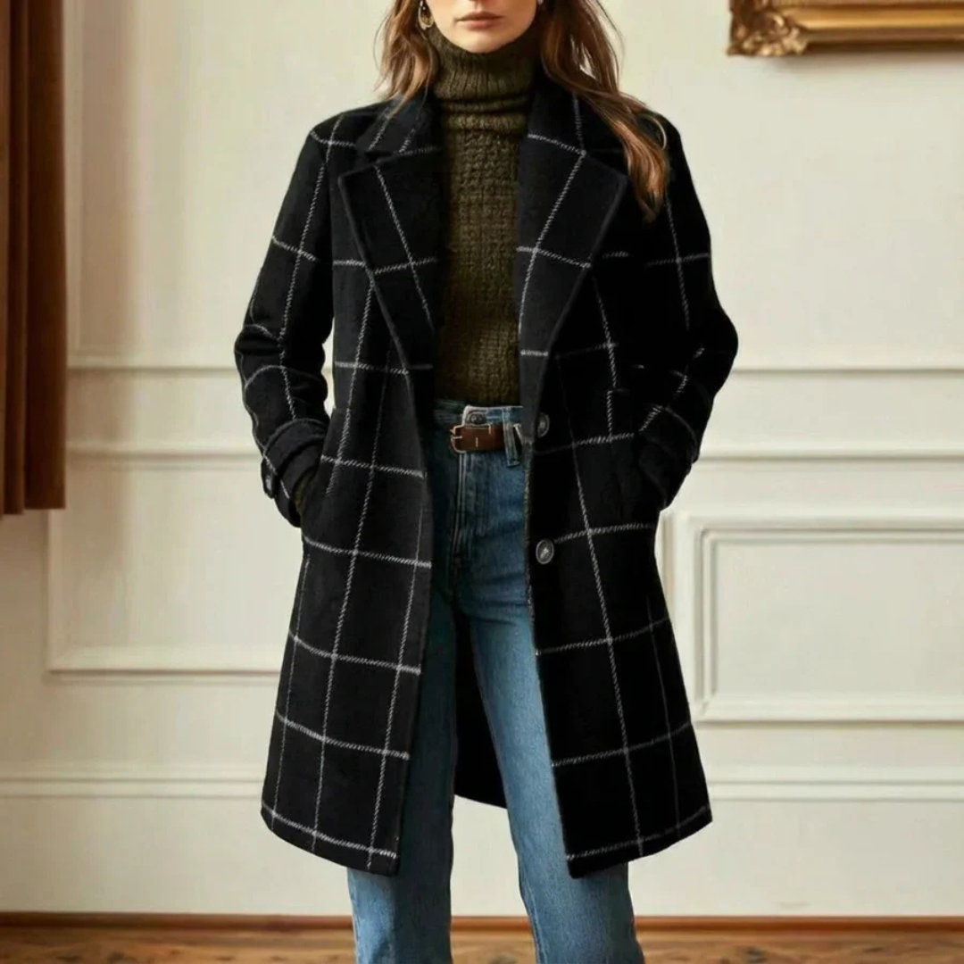 KORA | Long coat with plaid tweed pattern