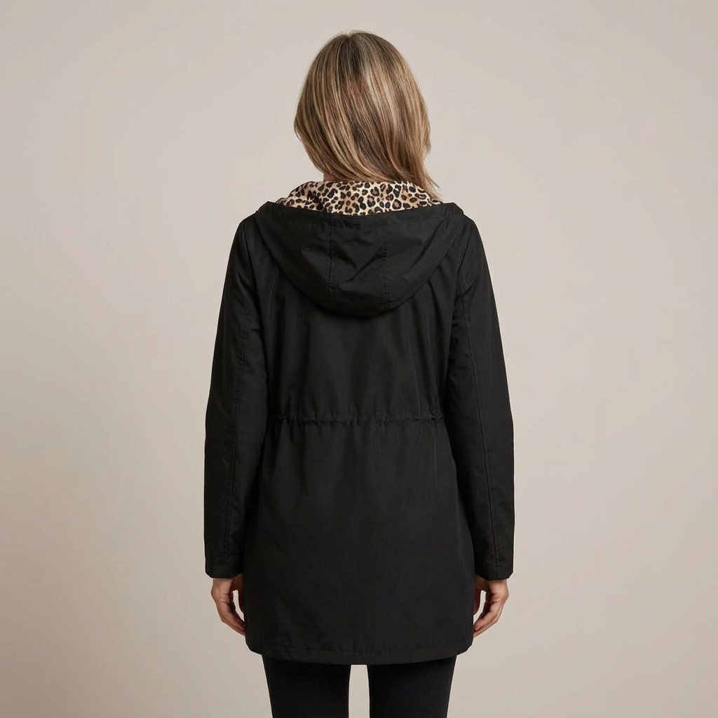 TIFFANY | Reversible hooded coat with leopard print