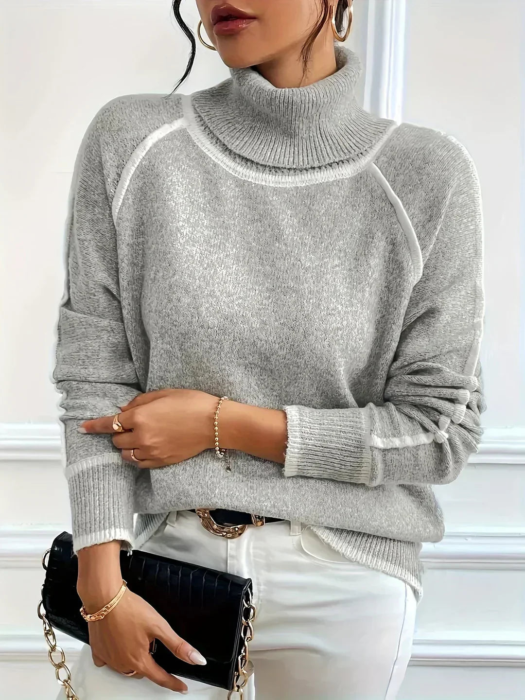 FREYA | Polo-neck jumper with ribbed finish