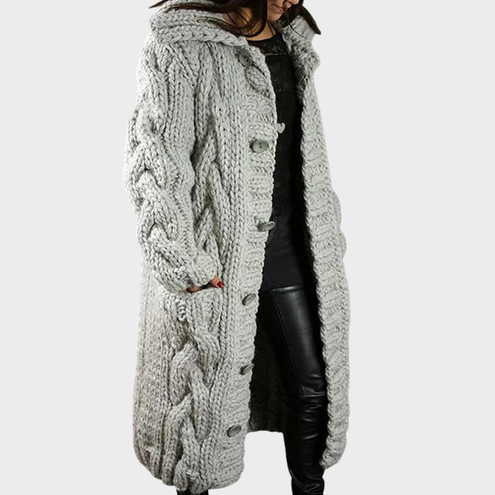 KARINA | Longline coat with cable knit