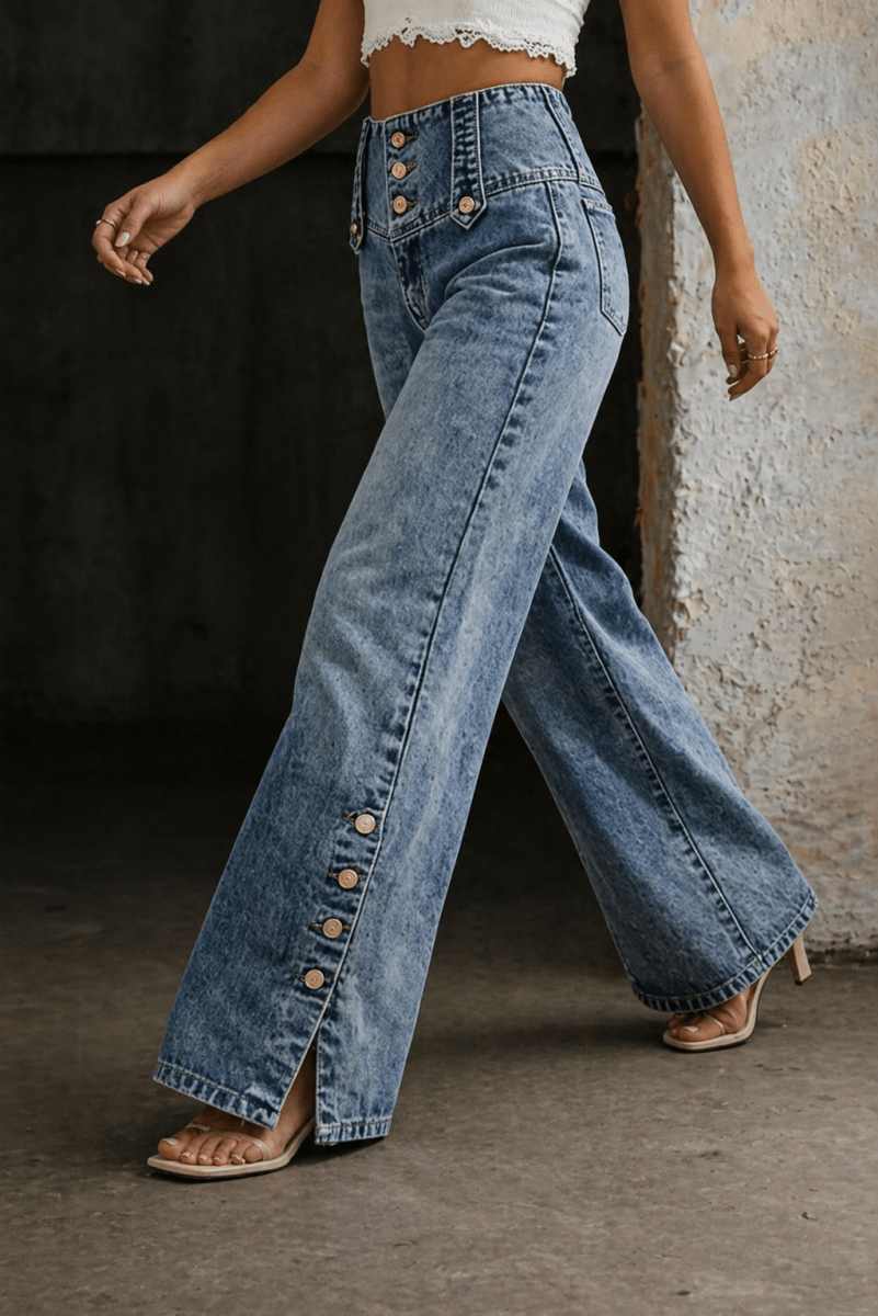 JOLENE | High-waist jeans with side slits - Liora Melbourne