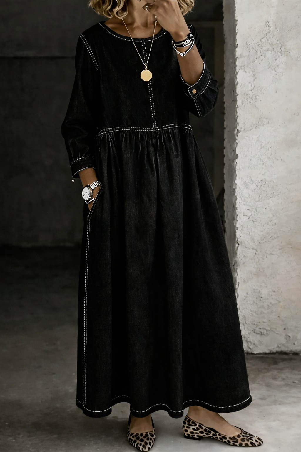 MELISSA | Long sleeve dress with denim look