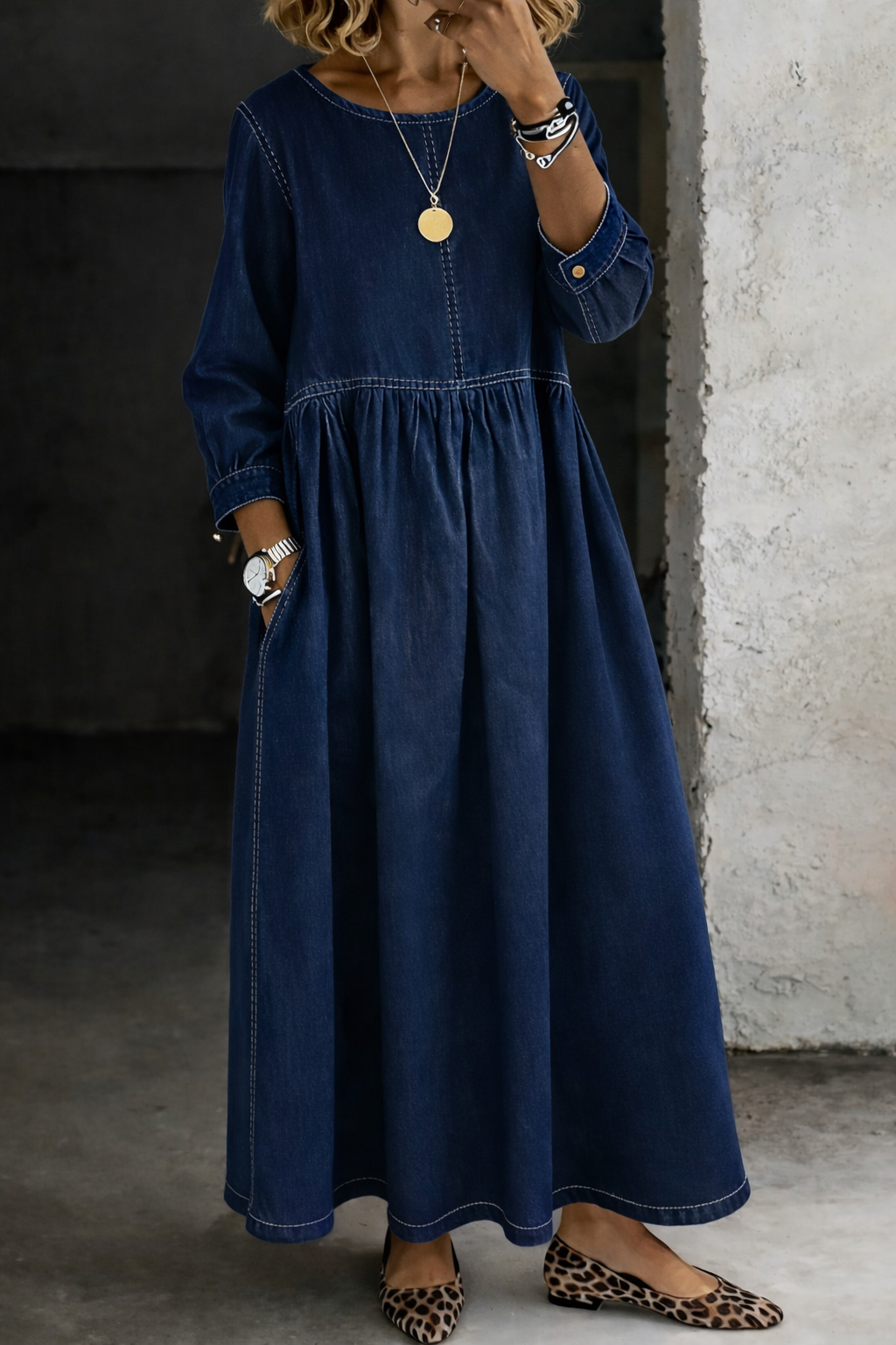 MELISSA | Long sleeve dress with denim look