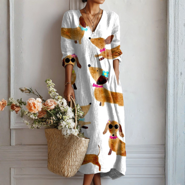 CLARA | Linen dress with abstract print