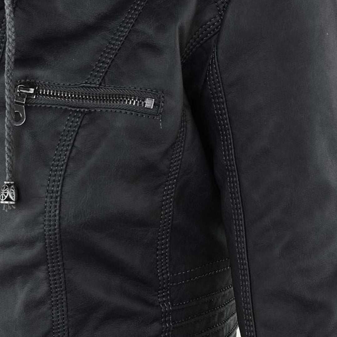 LALUNA | Leather jacket with detachable hood
