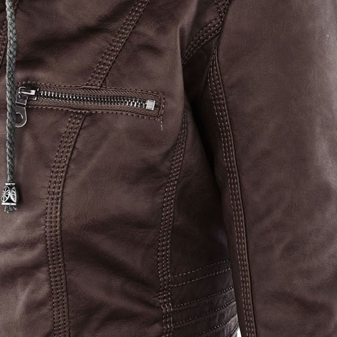 LALUNA | Leather jacket with detachable hood