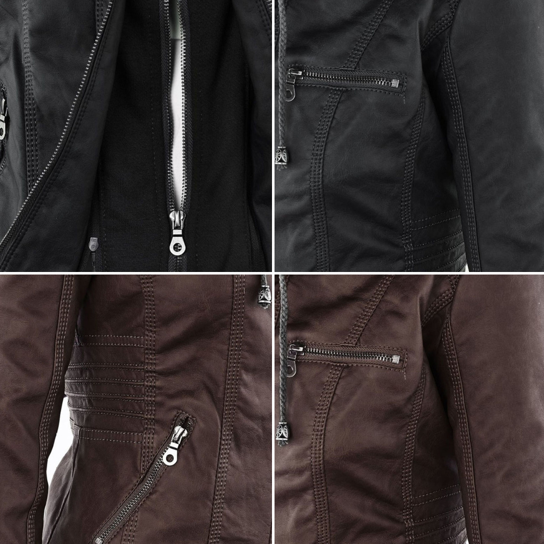 LALUNA | Leather jacket with detachable hood