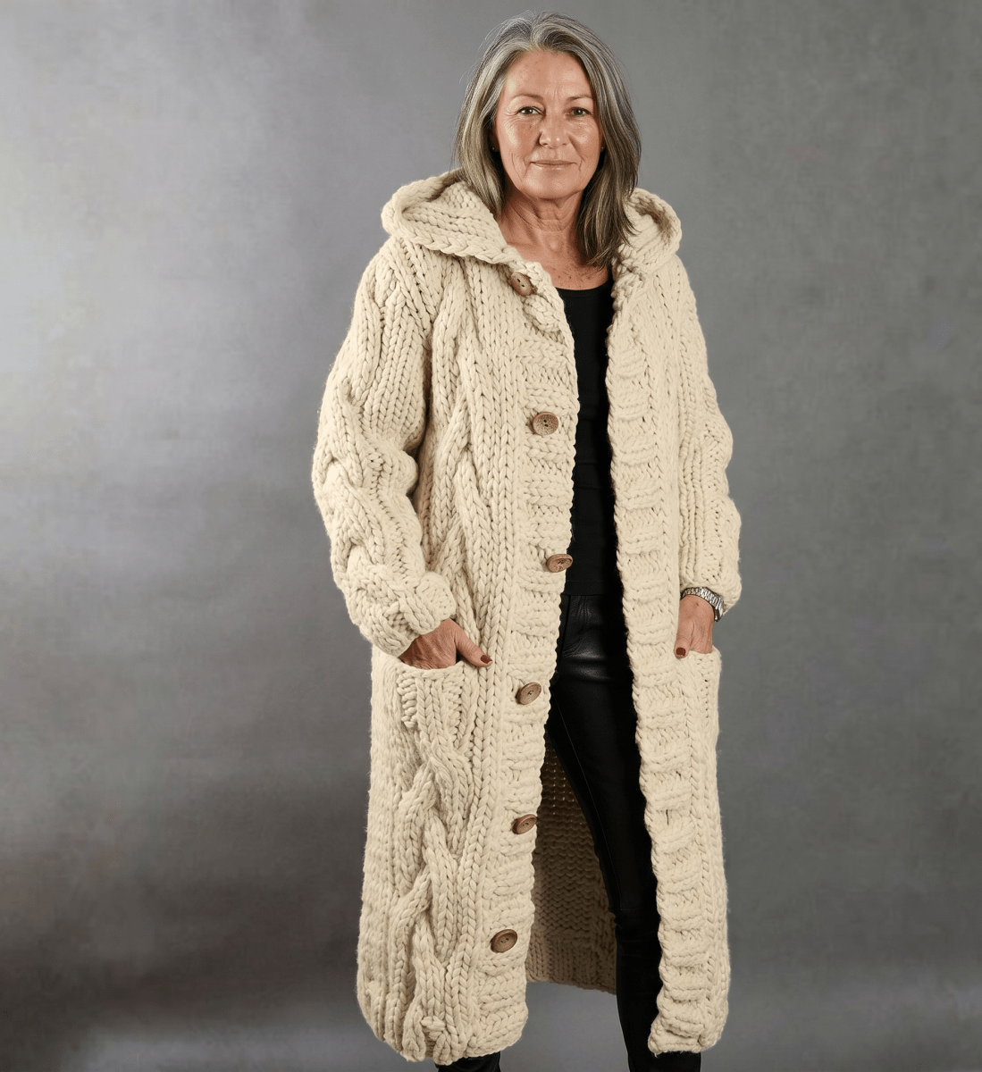 AURORA | Longline coat with cable knit - Liora Melbourne