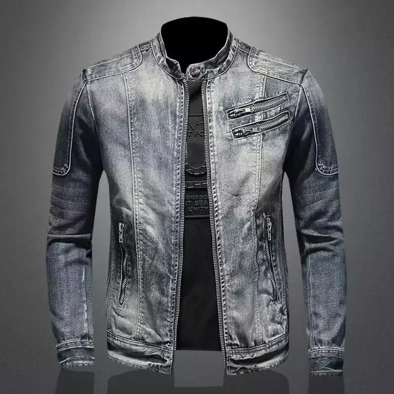 RYAN | Motorcycle denim jacket with stand collar