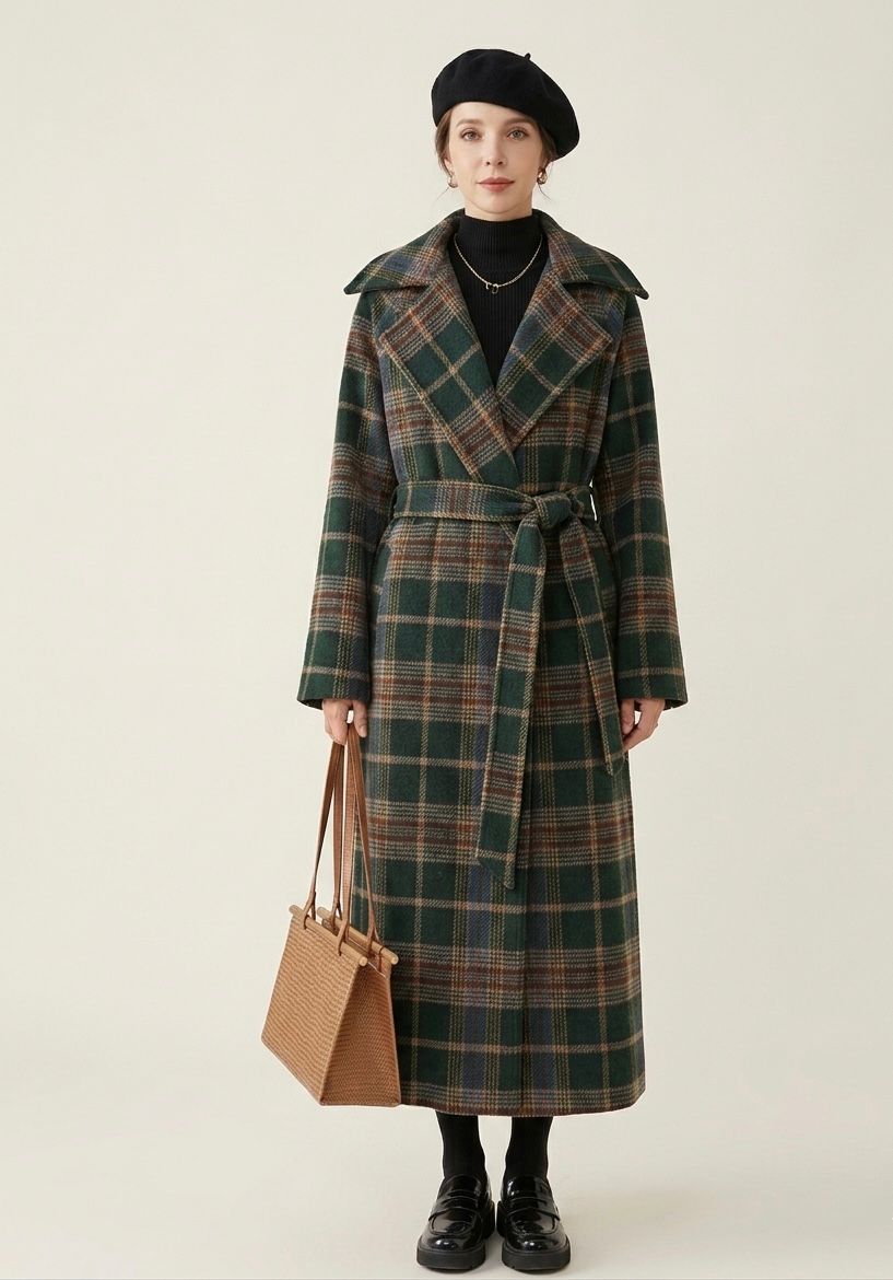 IVY | Longline coat with check pattern