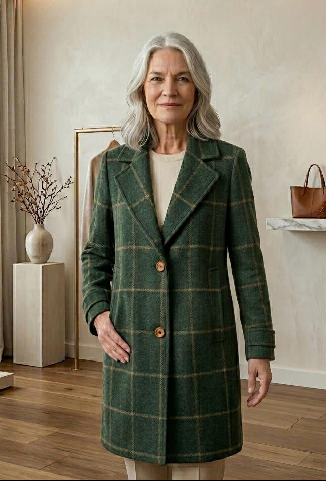 MARGARET | Long-line coat with heritage tweed