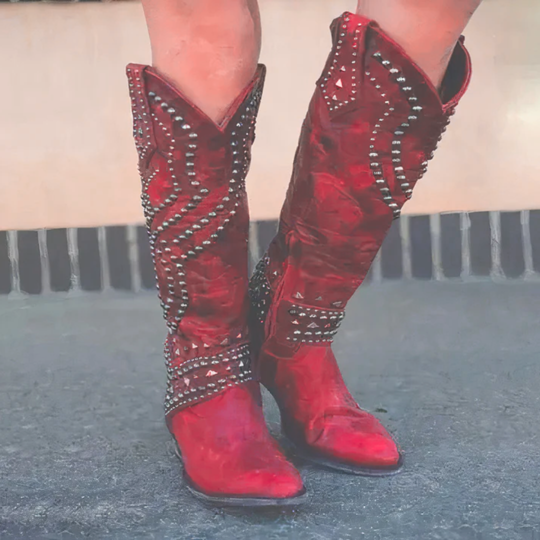 MONIQUE | Knee-high boots with studded western detail
