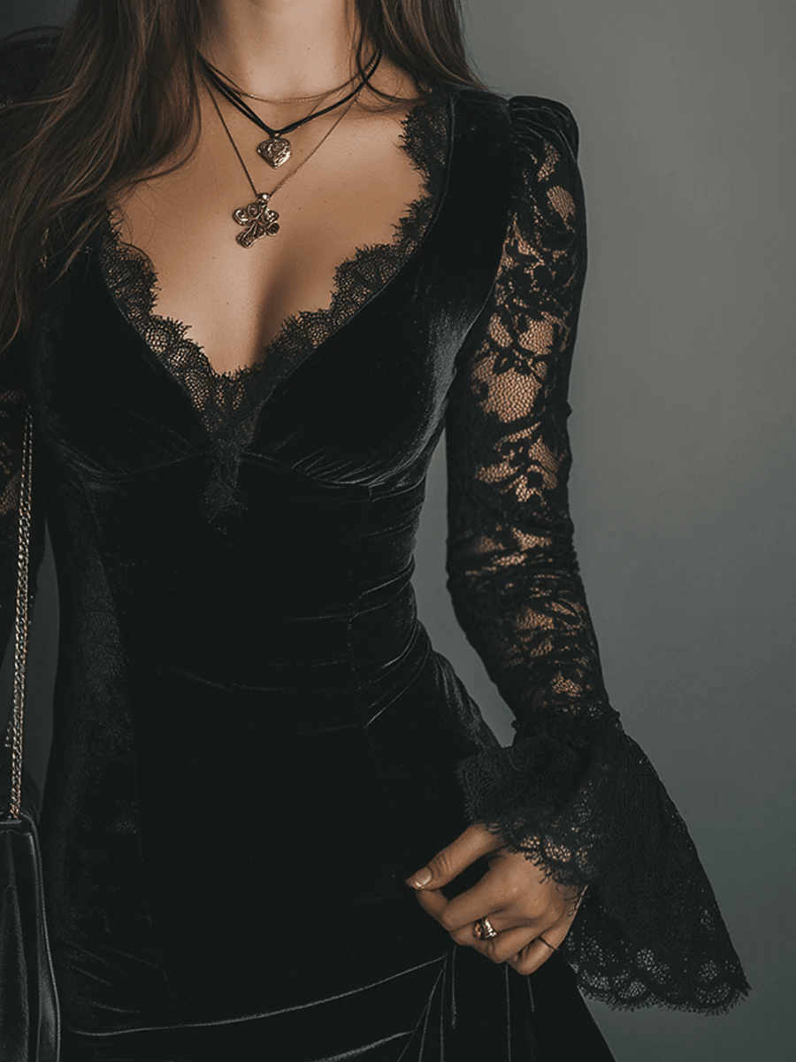 EFTALIA | Rochie mini din catifea cu dantelă - Liora București