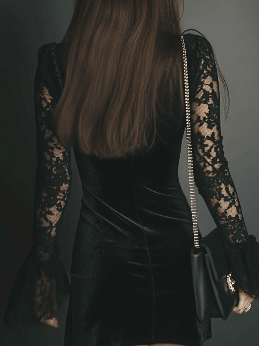 EFTALIA | Rochie mini din catifea cu dantelă - Liora București