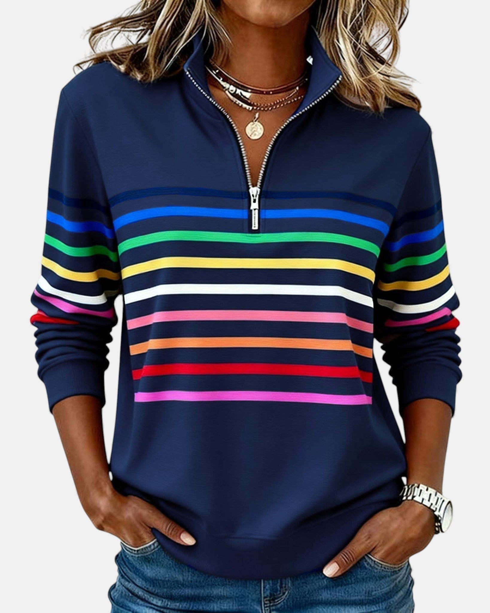 WREN | Zip sweatshirt with rainbow stripes