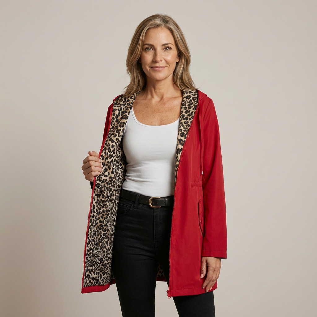 TIFFANY | Reversible hooded coat with leopard print