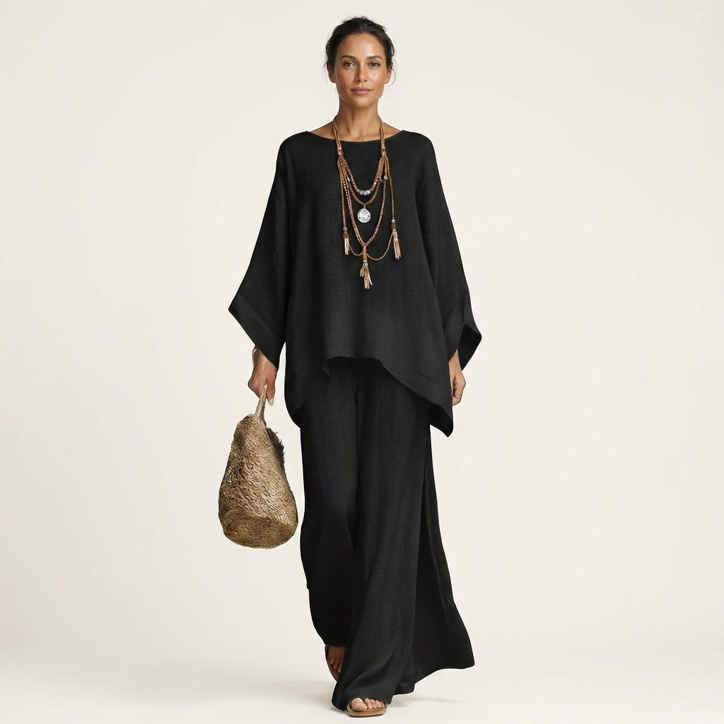 MAJOLIE | Set with wide-leg trousers