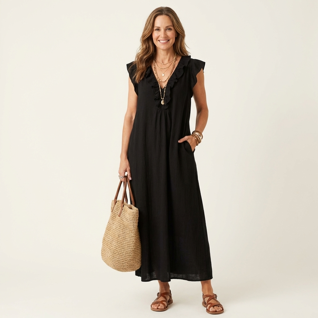 JOSETTE | Maxi dress with ruffle V-neck
