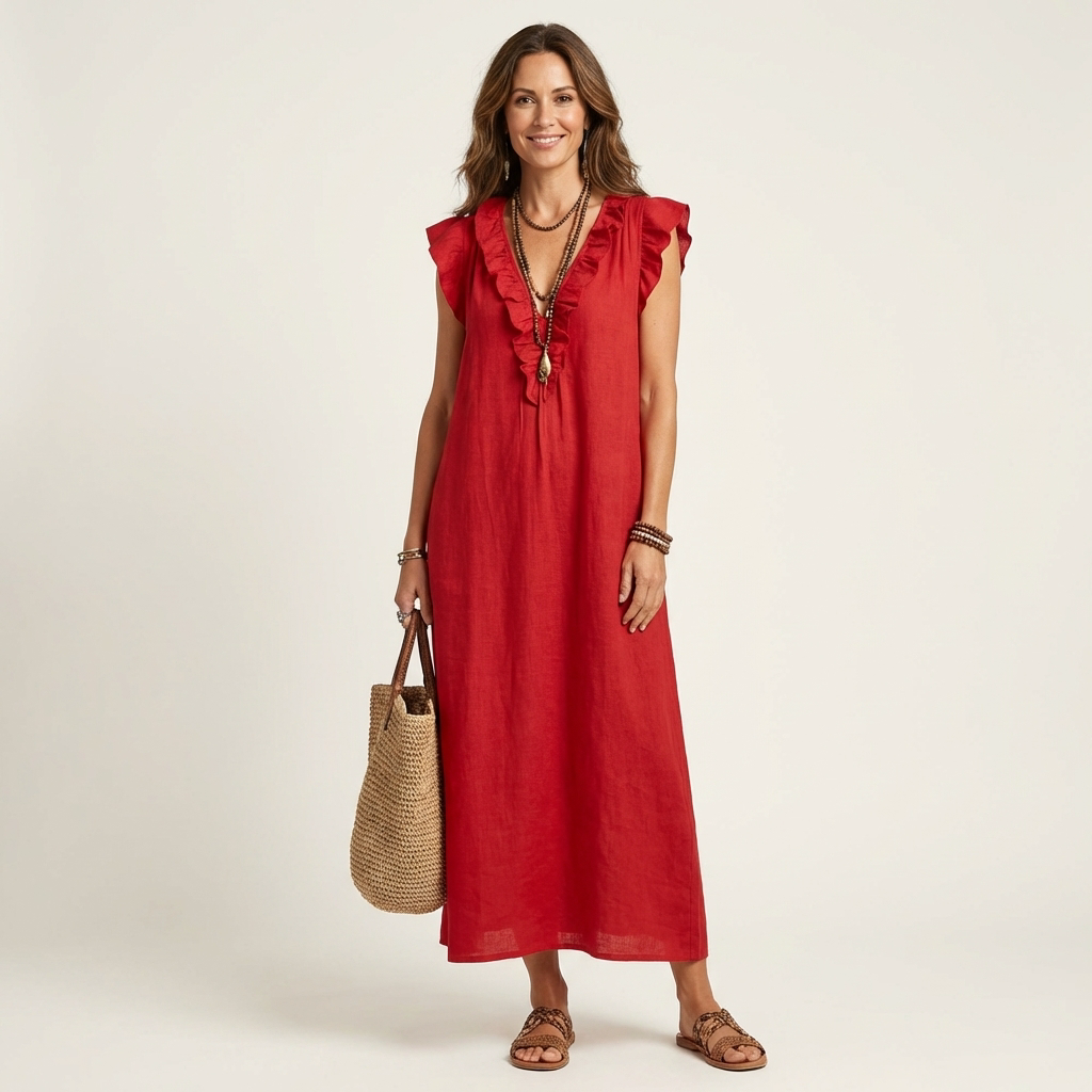JOSETTE | Maxi dress with ruffle V-neck