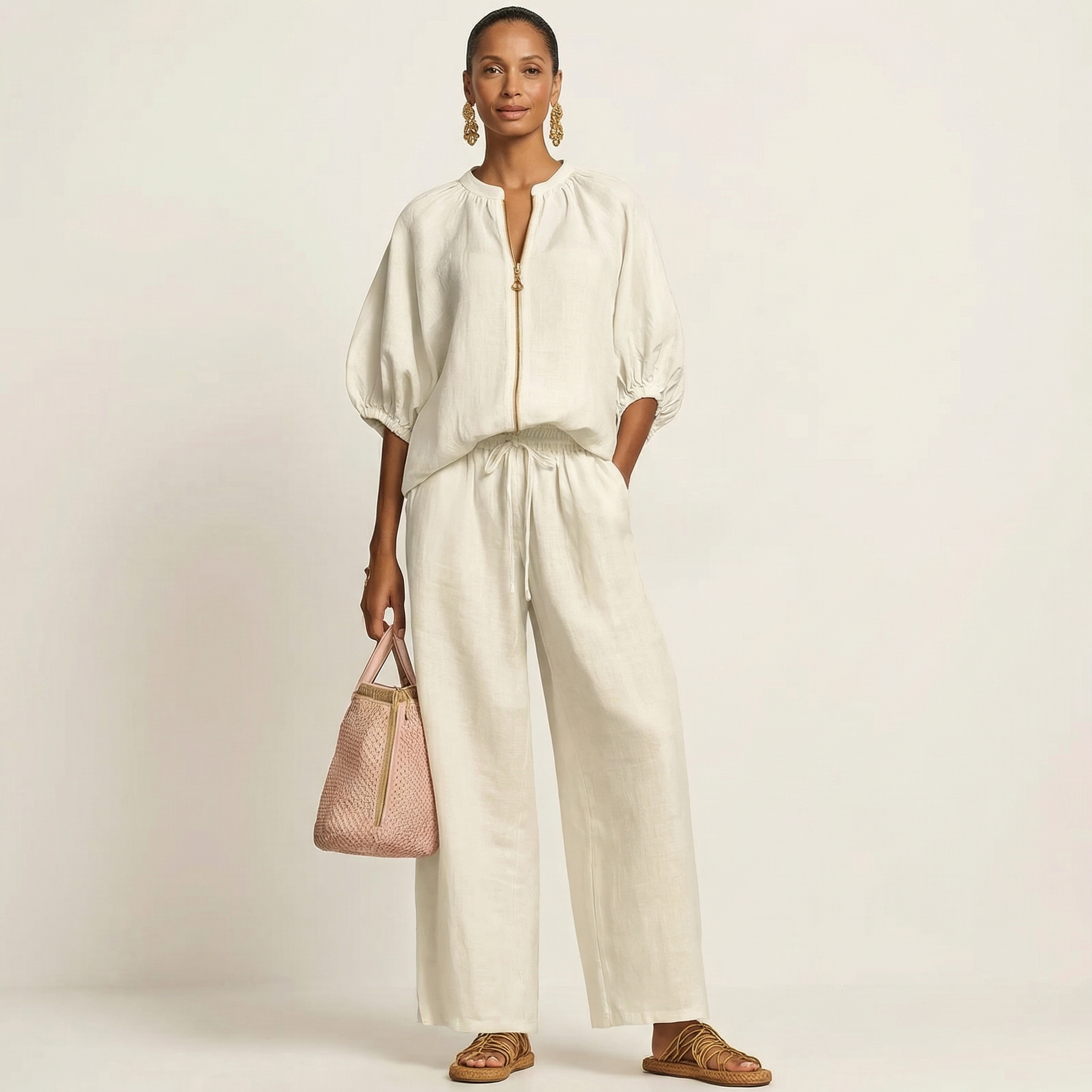 MARLOWE | Set with wide-leg trousers and puff sleeves