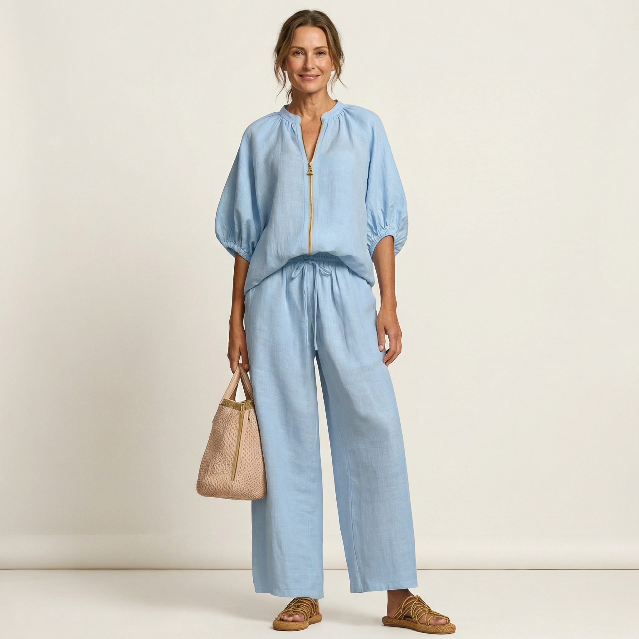 MARLOWE | Set with wide-leg trousers and puff sleeves