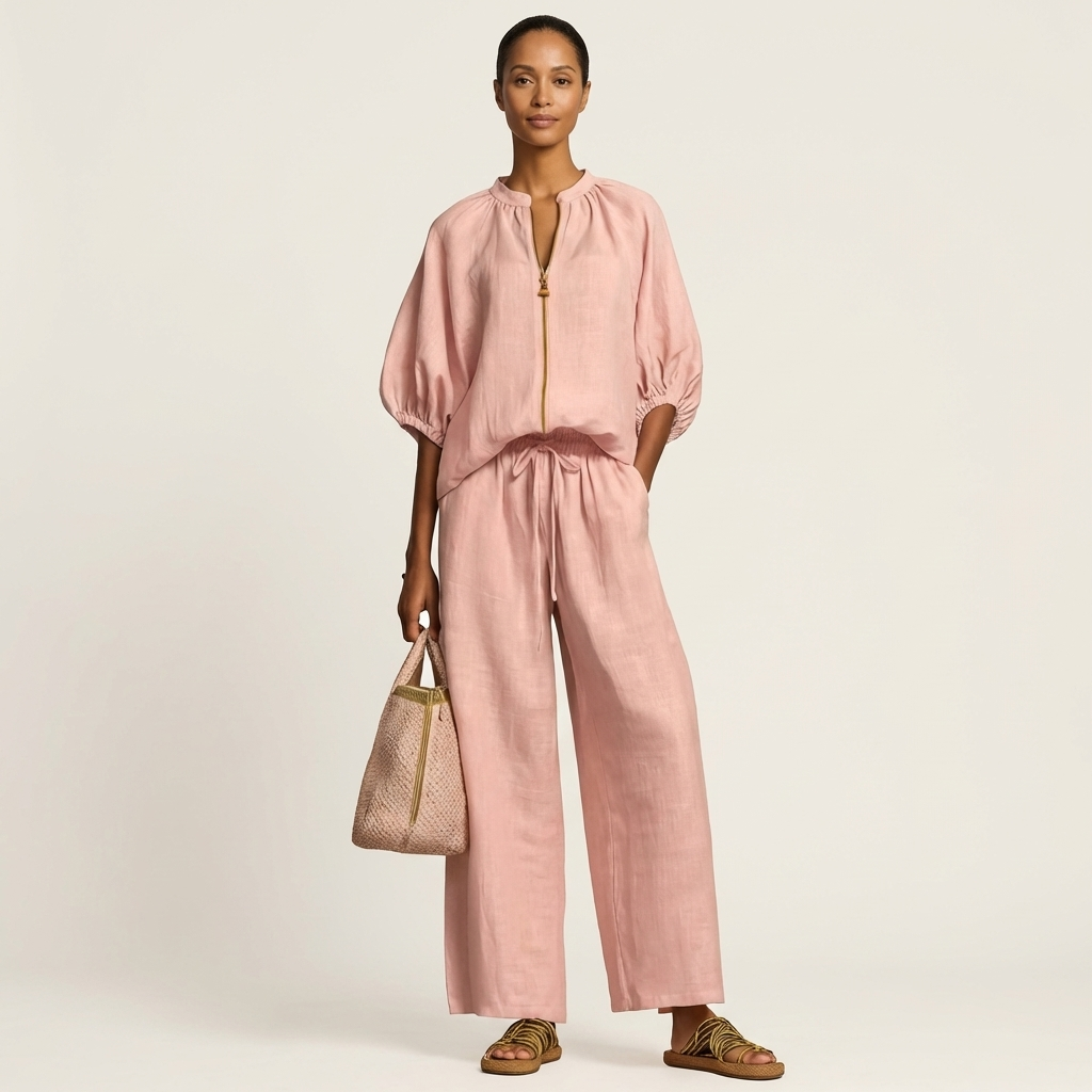 MARLOWE | Set with wide-leg trousers and puff sleeves