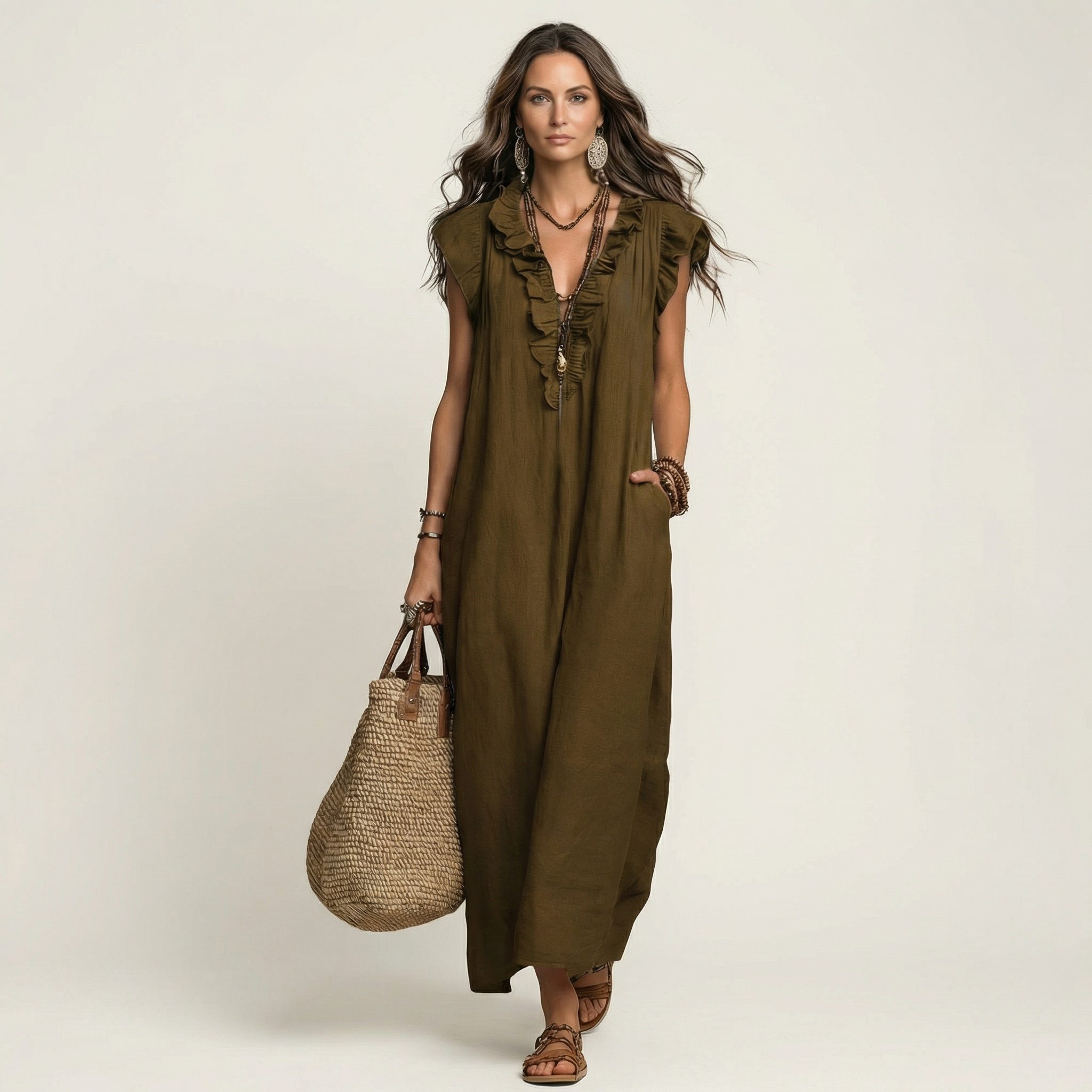JOSETTE | Maxi dress with ruffle V-neck