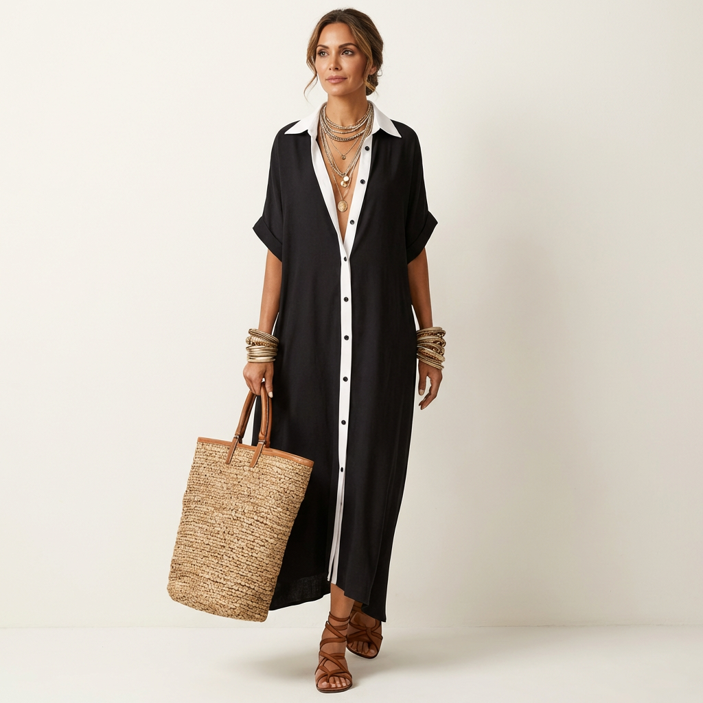 KAMIRA | Maxi shirt dress with contrast collar