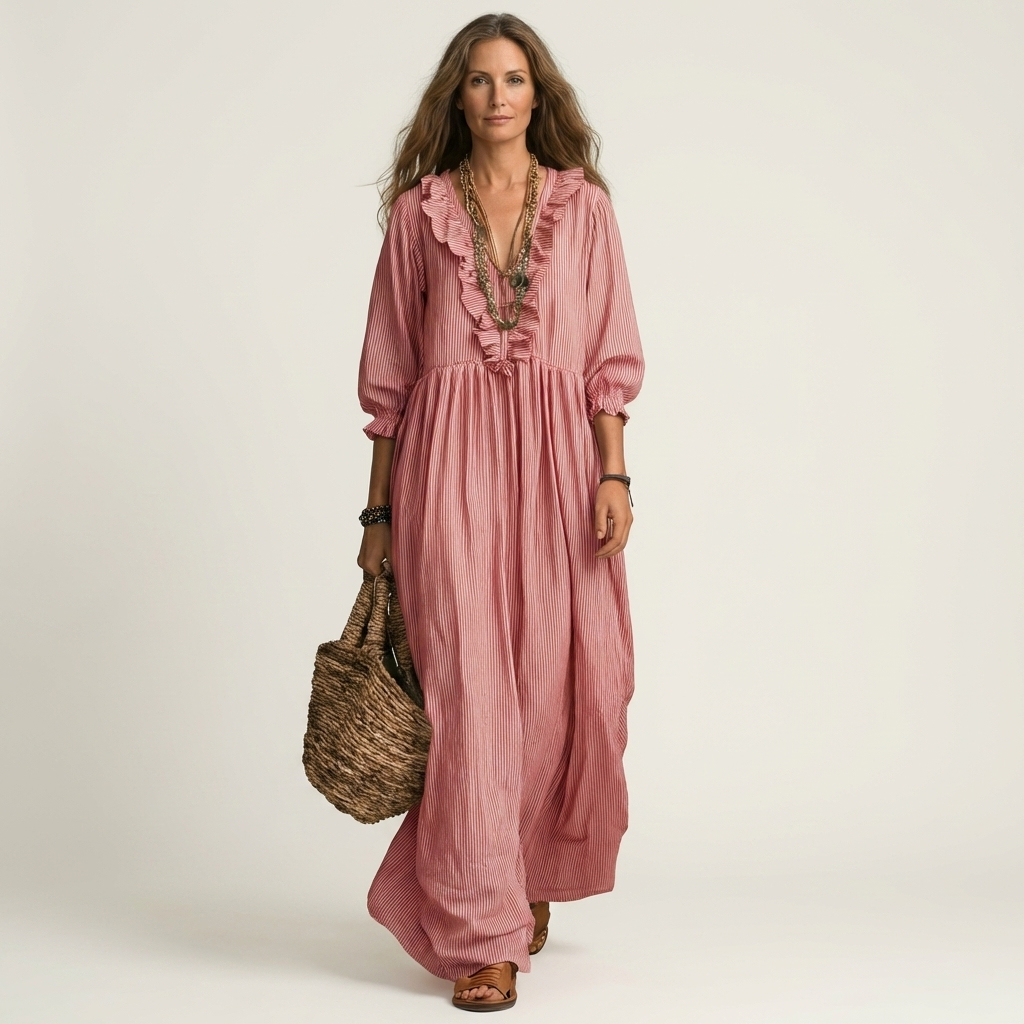 YOSETTA | Maxi dress with ruffle V-neck