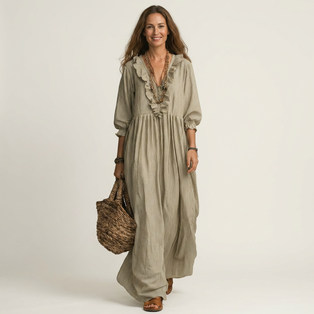 YOSETTA | Maxi dress with ruffle V-neck