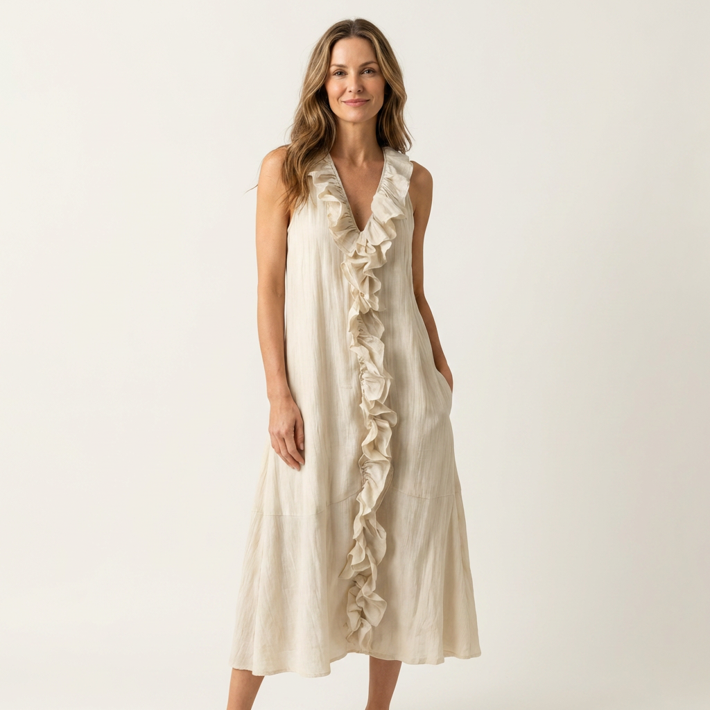 VICKY | Maxi dress with front ruffle