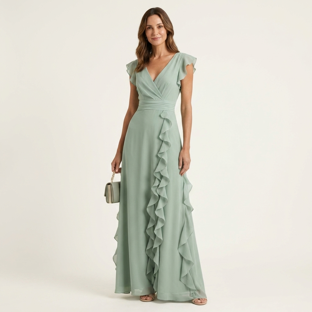 NELLYANA | Maxi dress with cascading ruffle