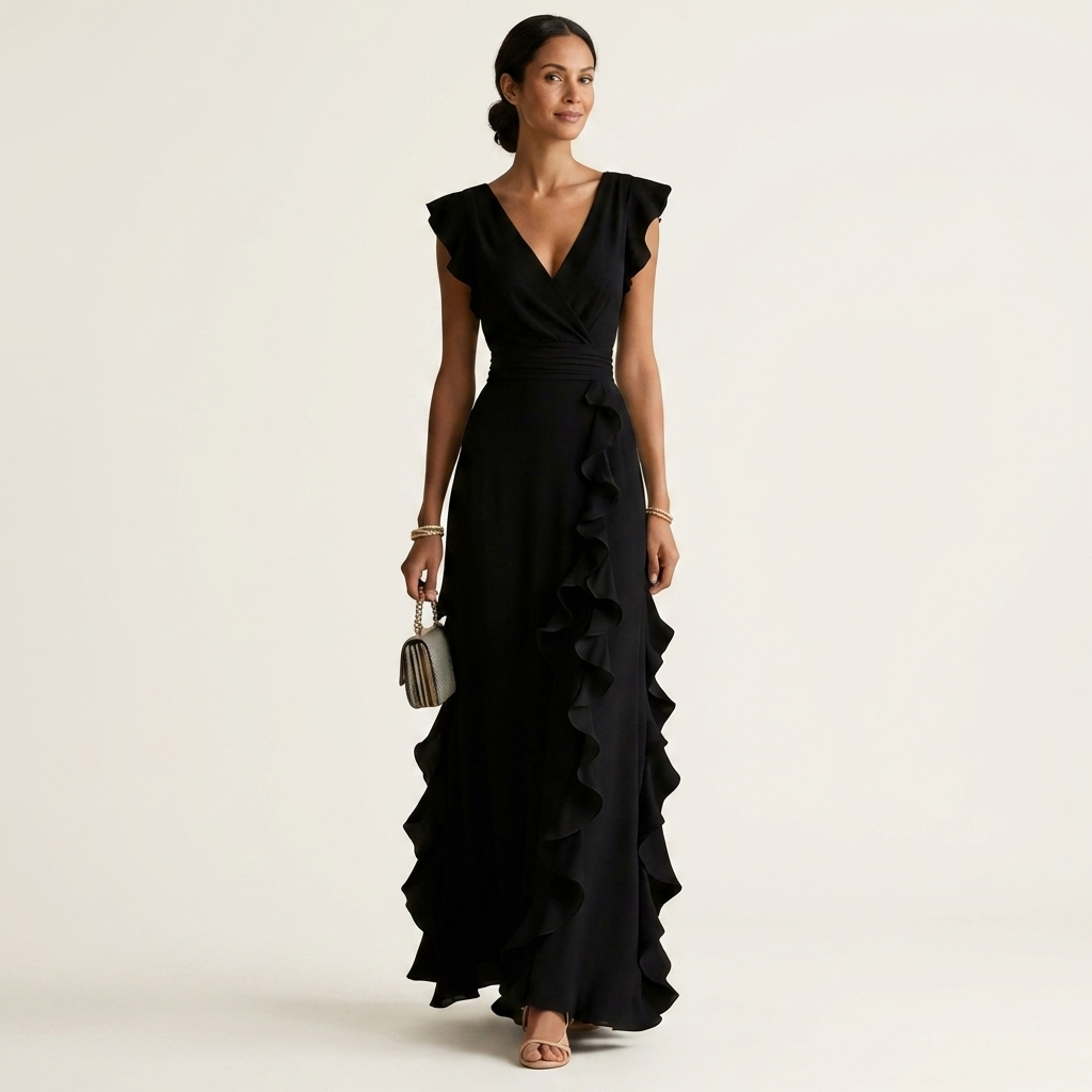 NELLYANA | Maxi dress with cascading ruffle